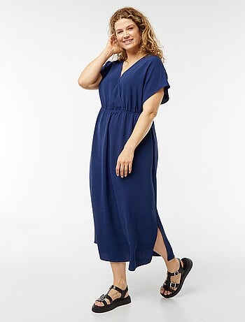 Robe longue en maille stretch et à manches courtes