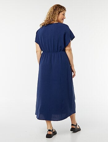 Robe longue en maille stretch et à manches courtes