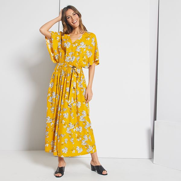 Robe longue fleurie Femme - jaune - Kiabi - 15,00€