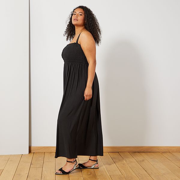 Robe longue poitrine smockée Grande taille femme noir Kiabi 23,00€