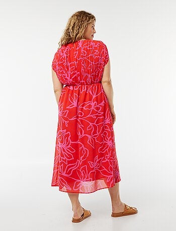 Robe midi avec emmanchures descendues et haut plissé