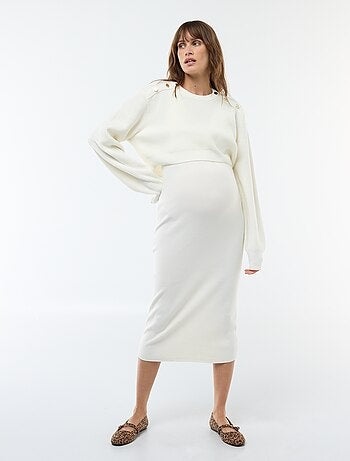 Robe midi côtelée + pull cropped de maternité