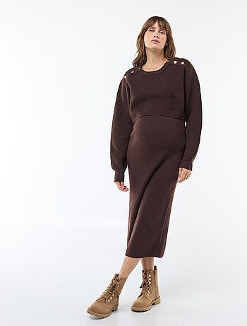 Robe midi côtelée + pull cropped de maternité
