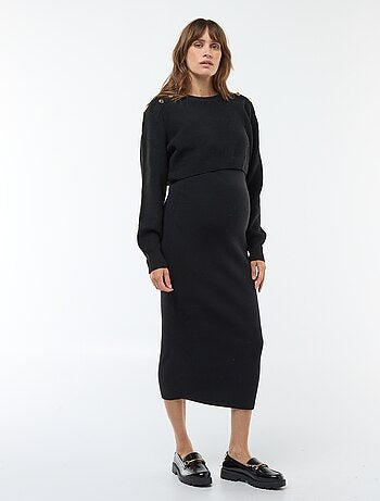 Robe midi côtelée + pull cropped de maternité