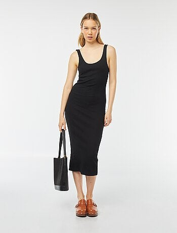 Robe midi côtelée sans manches