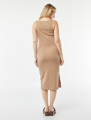 Robe midi côtelée unie avec ouverture d'allaitement