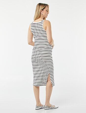 Robe midi côtelée unie avec ouverture d'allaitement