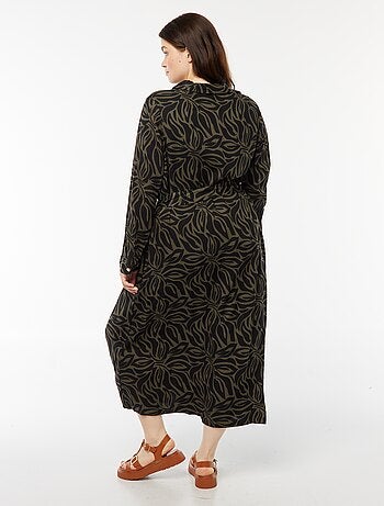 Robe midi imprimée ceinturée et pressionnée