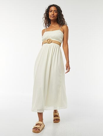 Robe midi smockée à fines bretelles