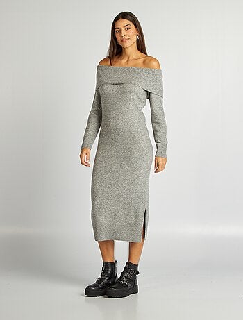 Robe pull avec encolure bardot