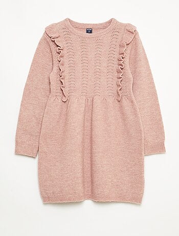 Robe pull avec maille ajourée et volants