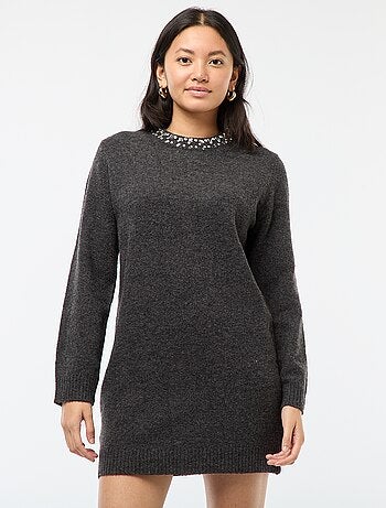 Robe pull courte avec col à strass