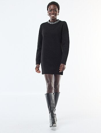 Robe pull courte avec col à strass