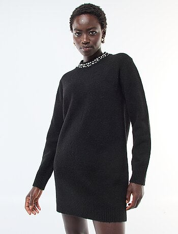 Robe pull courte avec col à strass