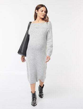 Robe pull de maternité encolure bardot