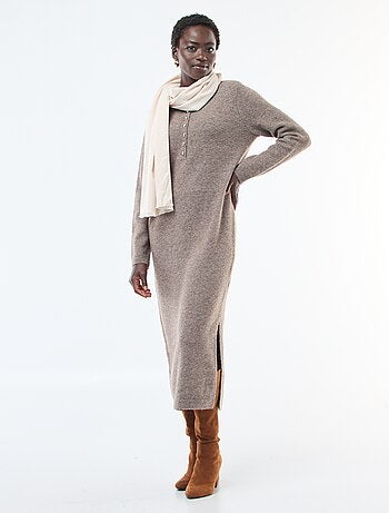 Robe pull longue avec col polo fantaisie