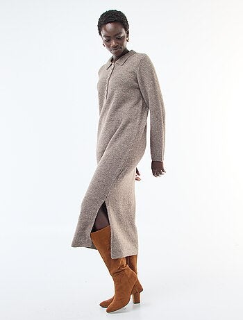 Robe pull longue avec col polo fantaisie