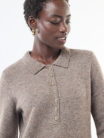 Robe pull longue avec col polo fantaisie