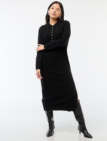 Robe pull longue avec col polo fantaisie