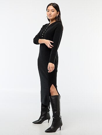 Robe pull longue avec col polo fantaisie