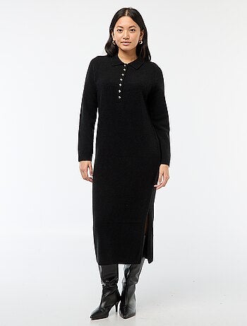 Robe pull longue avec col polo fantaisie