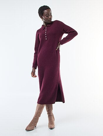 Robe pull longue avec col polo fantaisie