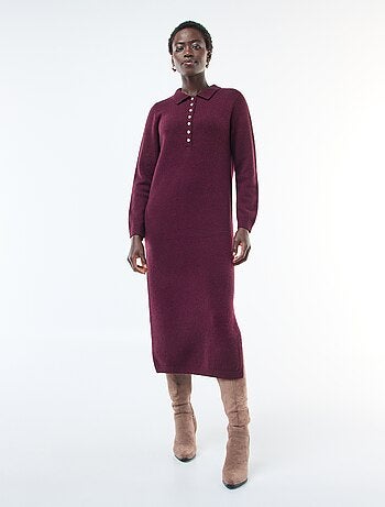 Robe pull longue avec col polo fantaisie