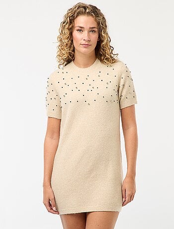 Robe pull maille doudou avec perles