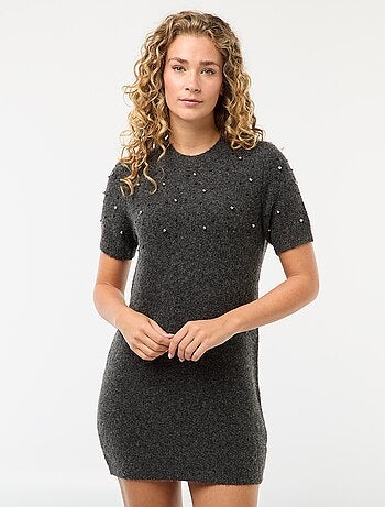 Robe pull maille doudou avec perles