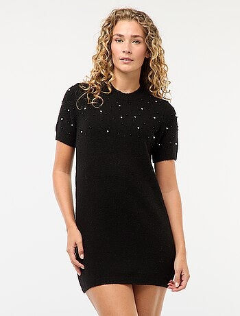 Robe pull maille doudou avec perles