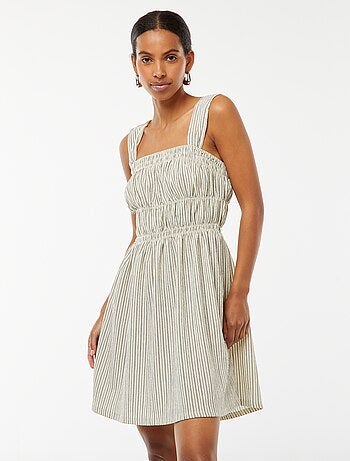 Robe rayée en maille gaufrée à larges bretelles