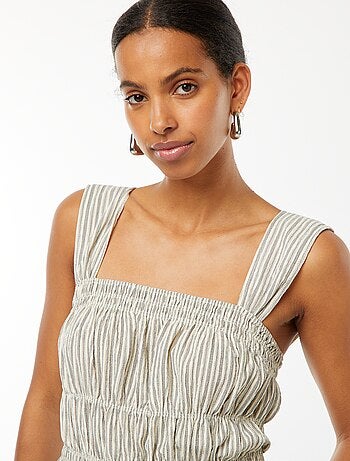 Robe rayée en maille gaufrée à larges bretelles