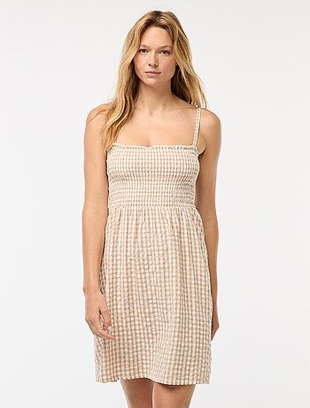 Robe smockée vichy en seersucker