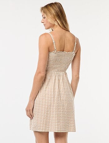 Robe smockée vichy en seersucker