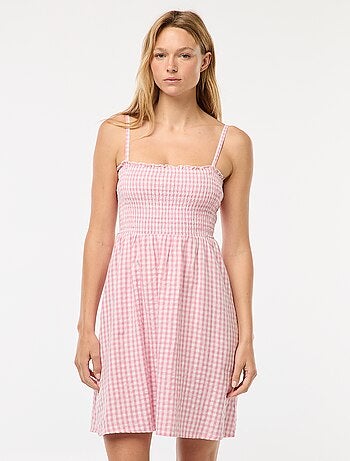 Robe smockée vichy en seersucker