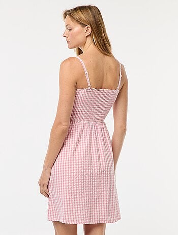 Robe smockée vichy en seersucker