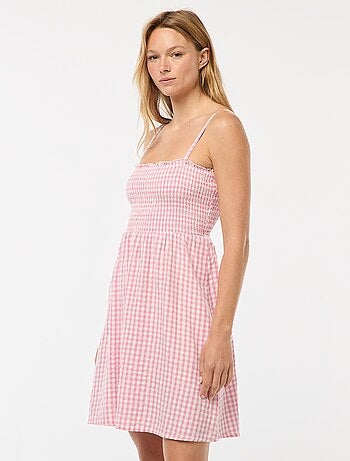 Robe smockée vichy en seersucker