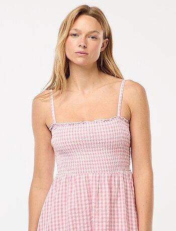 Robe smockée vichy en seersucker
