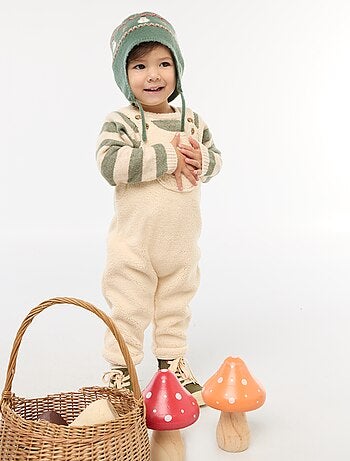 Salopette longue effet moutonné avec bretelles