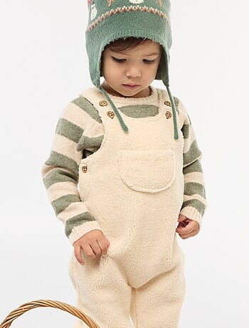 Salopette longue effet moutonné avec bretelles