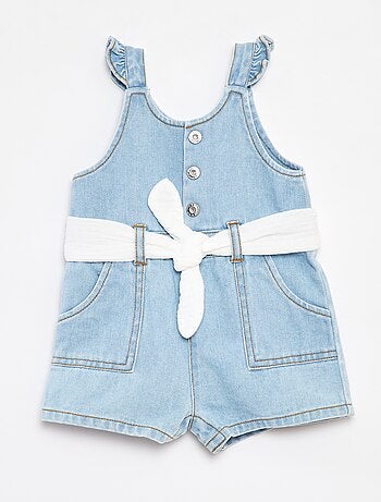 Salopette short en denim à bretelles avec ceinture