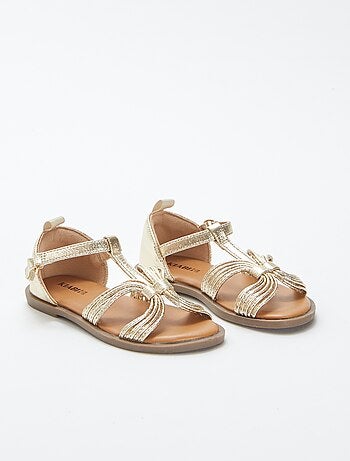 Sandales à multiples brides dorées à scratchs