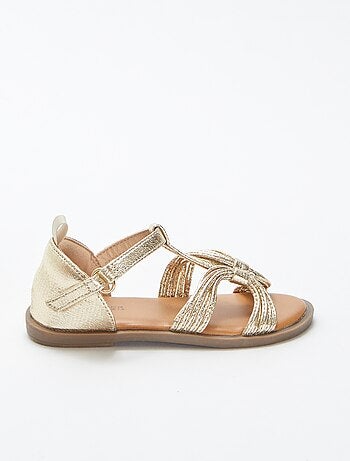 Sandales à multiples brides dorées à scratchs