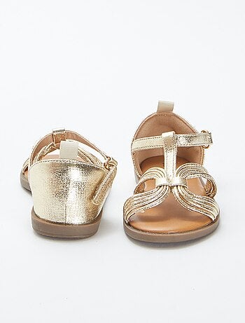 Sandales à multiples brides dorées à scratchs