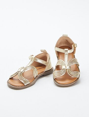 Sandales à multiples brides dorées à scratchs