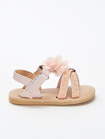 Sandales à paillettes avec fleur en tissu