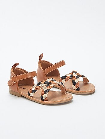 Sandales multi-brides tressées avec fermetures à scratchs