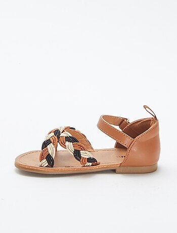 Sandales multi-brides tressées avec fermetures à scratchs
