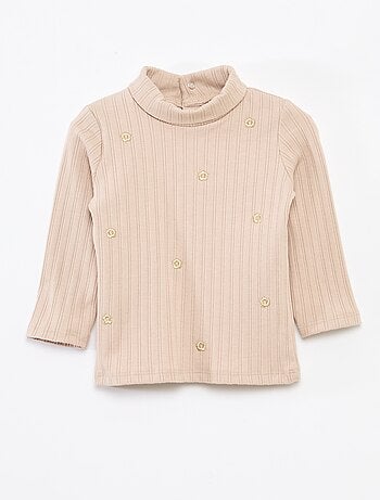 Sous pull en maille côtelée avec fleurs fantaisie en coton