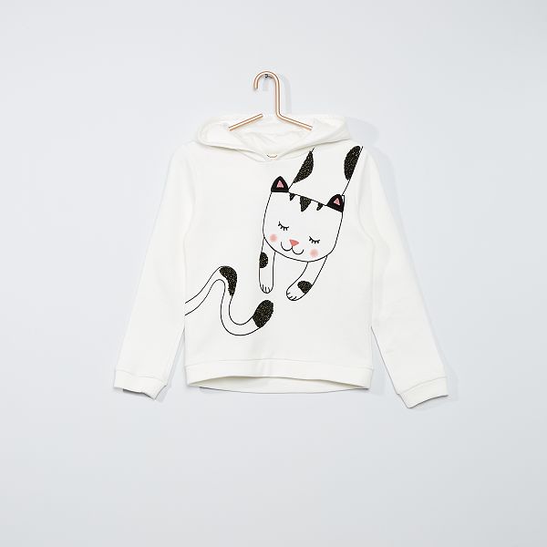 Sweat A Capuche Imprime Chat Fille Blanc Casse Kiabi 12 00